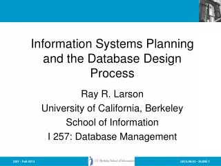 Information Systems Planning and the Database Design Process