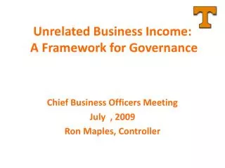 Unrelated Business Income: A Framework for Governance