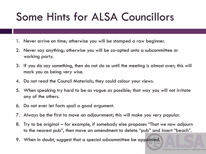 some hints for alsa councillors