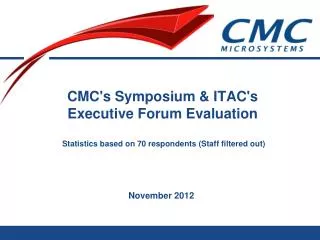 CMC's Symposium &amp; ITAC's Executive Forum Evaluation Statistics based on 70 respondents (Staff filtered out)