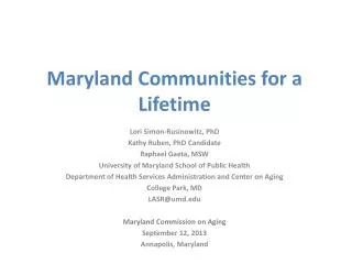 Maryland Communities for a Lifetime