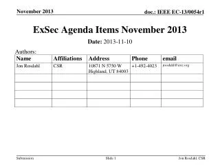 ExSec Agenda Items November 2013