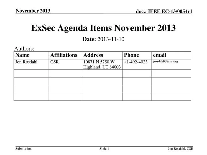 exsec agenda items november 2013