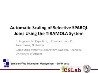 Automatic Scaling of Selective SPARQL Joins Using the TIRAMOLA System