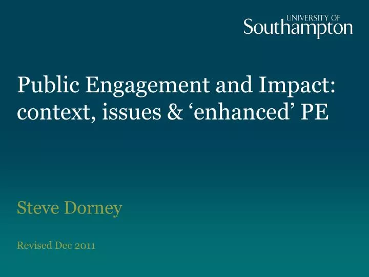 public engagement and impact context issues enhanced pe