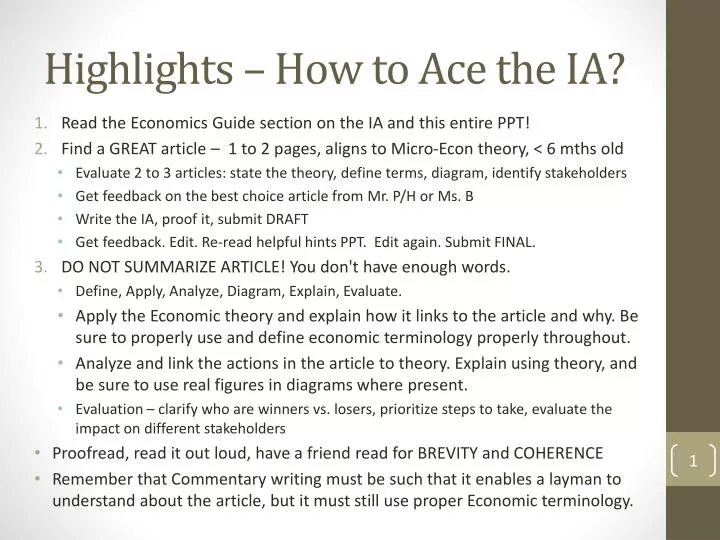 highlights how to ace the ia