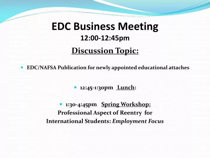 edc business meeting 12 00 12 45pm
