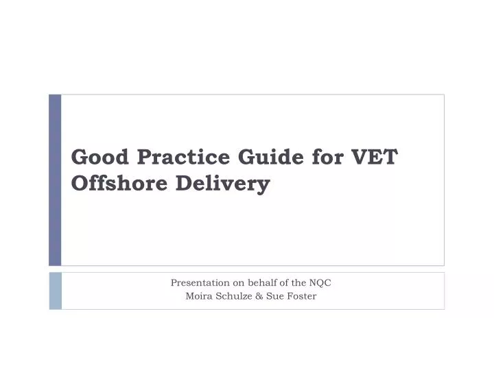 good practice guide for vet offshore delivery