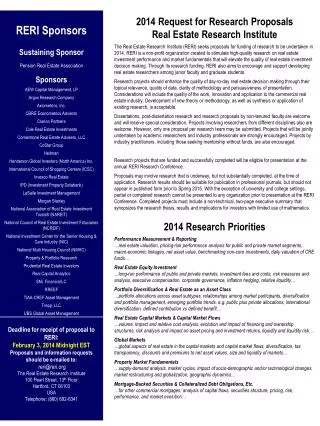 2014 Request for Research Proposals Real Estate Research Institute