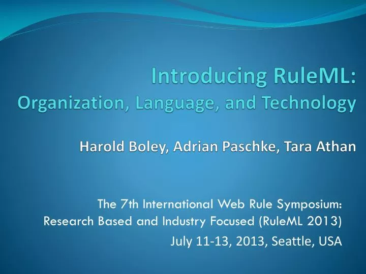 introducing ruleml organization language and technology harold boley adrian paschke tara athan