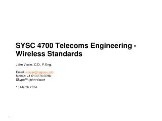 SYSC 4700 Telecoms Engineering - Wireless Standards