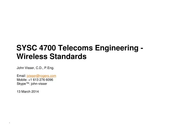sysc 4700 telecoms engineering wireless standards