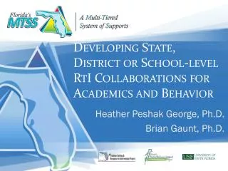Developing State, District or School-level RtI Collaborations for Academics and Behavior