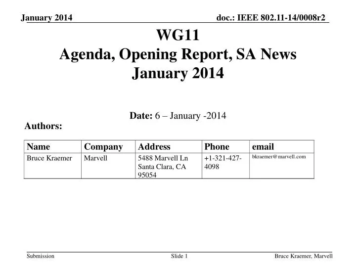 wg11 agenda opening report sa news january 2014