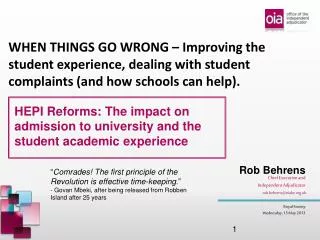 HEPI Reforms: The impact on admission to university and the student academic experience
