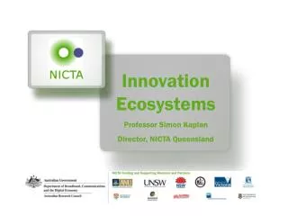 Innovation Ecosystems Professor Simon Kaplan Director, NICTA Queensland