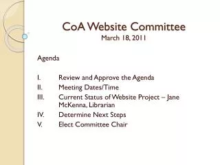 CoA Website Committee March 18, 2011