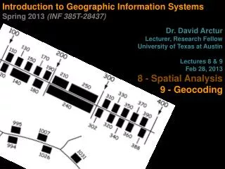 Introduction to Geographic Information Systems Spring 2013 (INF 385T-28437) Dr. David Arctur Lecturer, Research Fellow