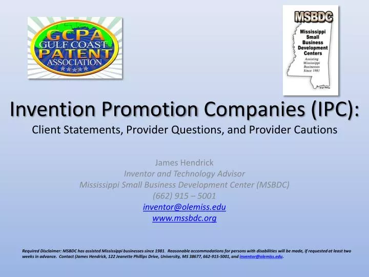 invention promotion companies ipc client statements provider questions and provider cautions