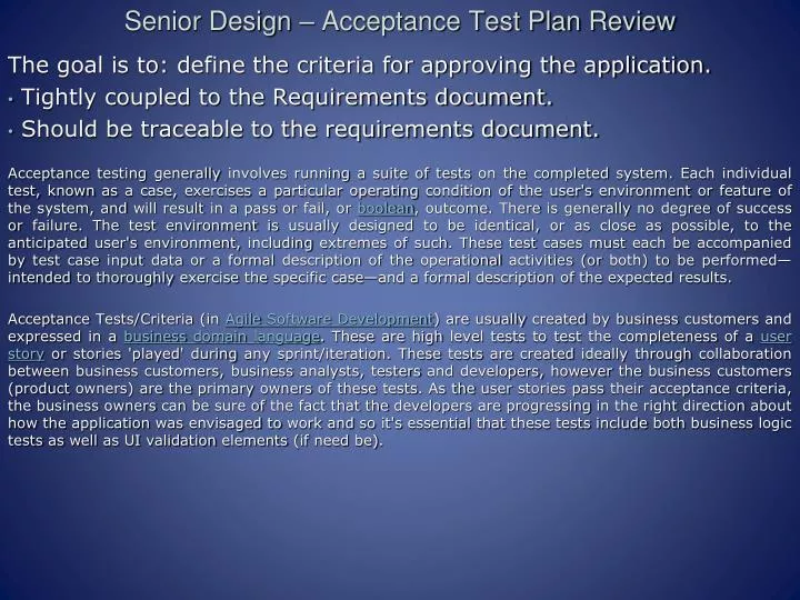 senior design acceptance test plan review