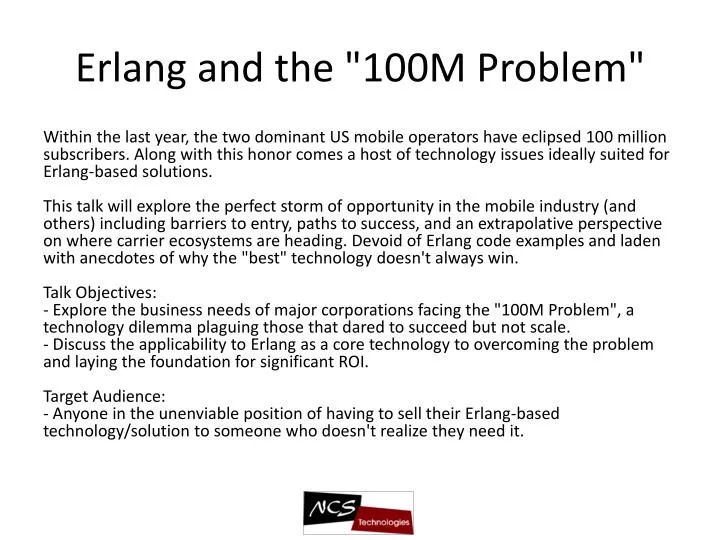 erlang and the 100m problem