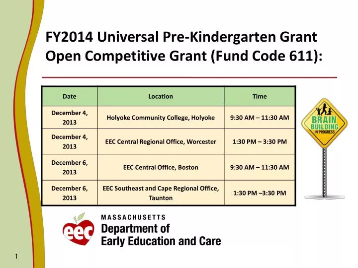 fy2014 universal pre kindergarten grant open competitive grant fund code 611