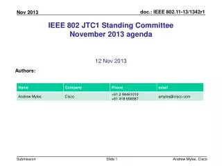 IEEE 802 JTC1 Standing Committee November 2013 agenda
