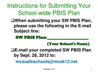 Instructions for Submitting Your School-wide PBIS Plan