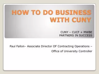 HOW TO DO BUSINESS WITH CUNY