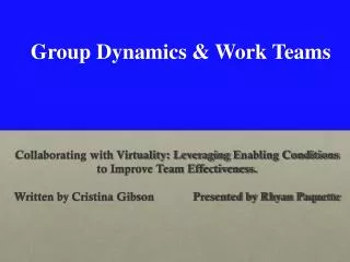 Group Dynamics &amp; Work Teams