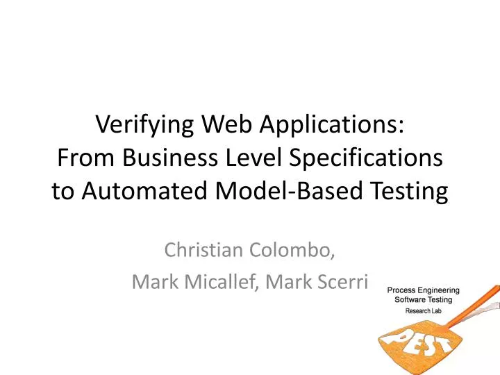 verifying web applications from business level specifications to automated model based testing