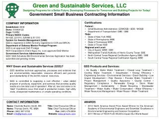 Green and Sustainable Services, LLC Designing Programs for a Better Future, Developing Processes for Tomorrow and Bui