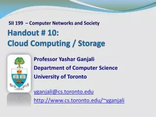 Handout # 10 : Cloud Computing / Storage