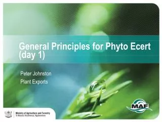 General Principles for Phyto Ecert (day 1)