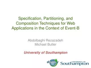Specification, Partitioning, and Composition Techniques for Web Applications in the Context of Event-B