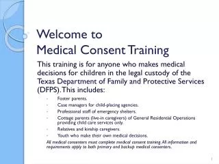 Welcome to Medical Consent Training