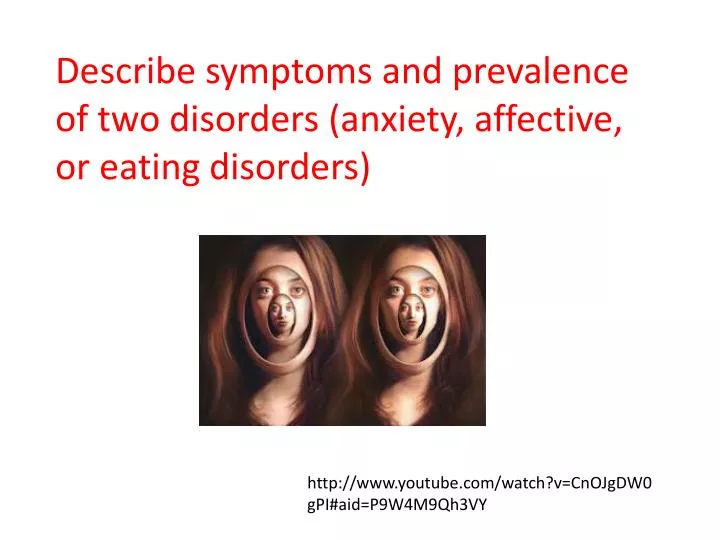 describe symptoms and prevalence of two disorders anxiety affective or eating disorders