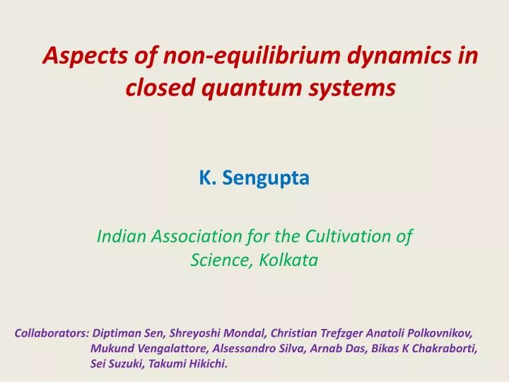 aspects of non equilibrium dynamics in closed quantum systems