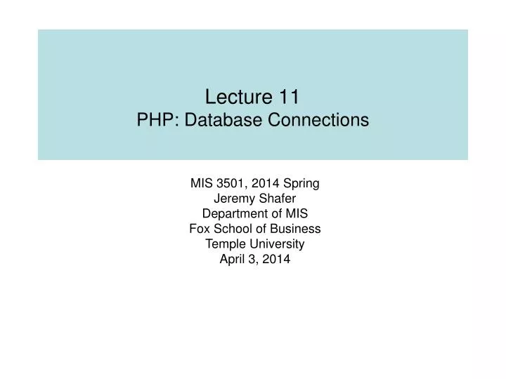 lecture 11 php database connections