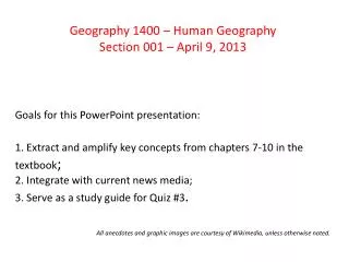 Geography 1400 – Human Geography Section 001 – April 9, 2013