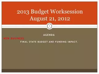 2013 Budget Worksession August 21, 2012