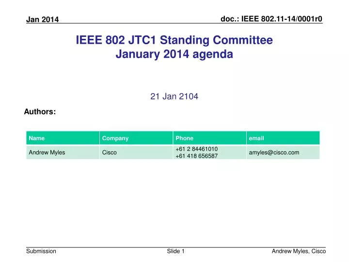 ieee 802 jtc1 standing committee january 2014 agenda