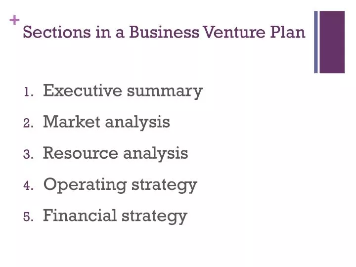 sections in a business venture plan