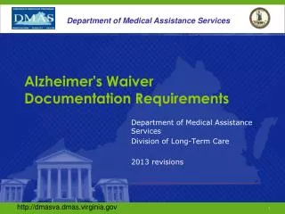 Alzheimer's Waiver Documentation Requirements