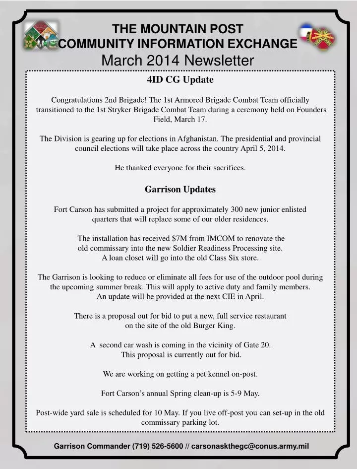 the mountain post community information exchange march 2014 newsletter