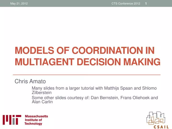 models of coordination in multiagent decision making