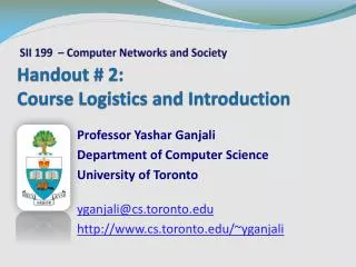 Handout # 2: Course Logistics and Introduction