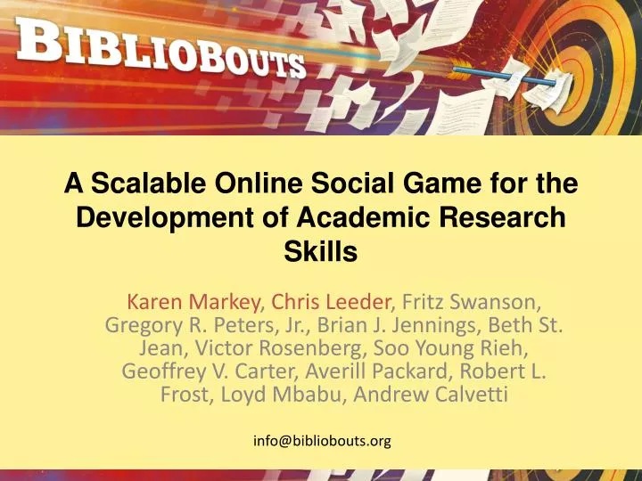 a scalable online social game for the development of academic research skills