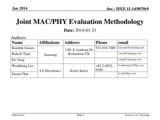Joint MAC/PHY Evaluation Methodology