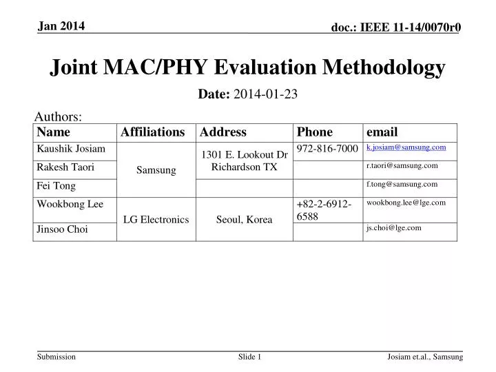joint mac phy evaluation methodology